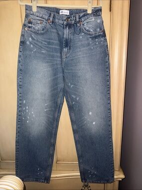 Zara Relaxed Fit Washed Blue Jeans splattered paint